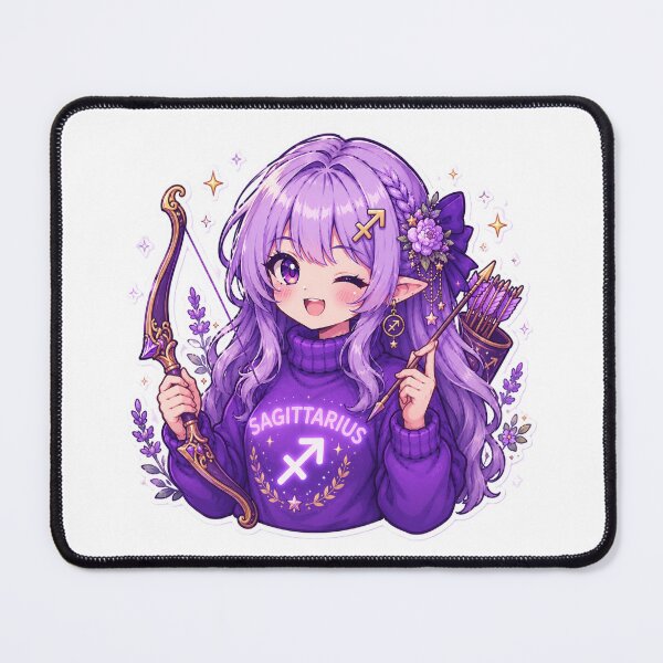 Item preview, Kawaii Sagittarius Zodiac Girl with Bow and Arrow | Cute Purple Anime Astrology Design designed and sold by MysticPurpleHue.