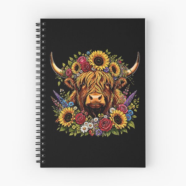 Item preview, Watercolor Scottish Highland Cow with Flower Crown and Hearts designed and sold by Rahamkshop.
