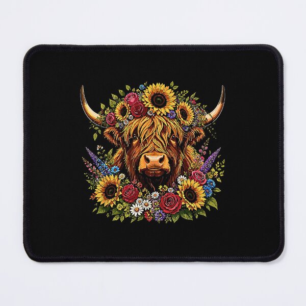 Item preview, Watercolor Scottish Highland Cow with Flower Crown and Hearts designed and sold by Rahamkshop.