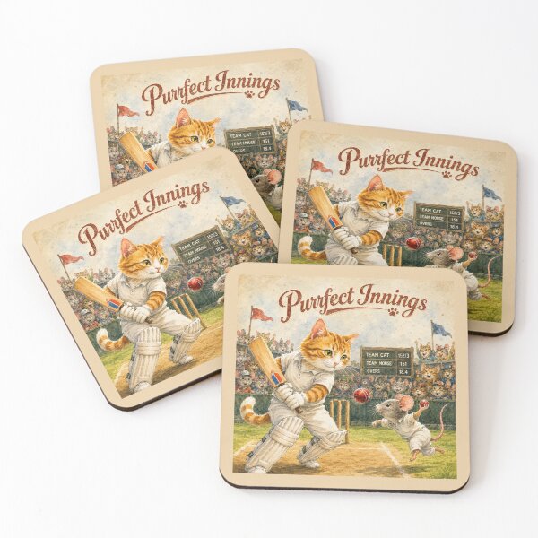 Item preview, Purrfect Innings Funny Cricket Cat vs Mouse Watercolor Vintage Sports Animal Illustration designed and sold by HOUSE OF TIST.