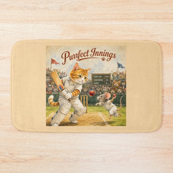 Item preview, Purrfect Innings Funny Cricket Cat vs Mouse Watercolor Vintage Sports Animal Illustration designed and sold by HOUSE OF TIST.