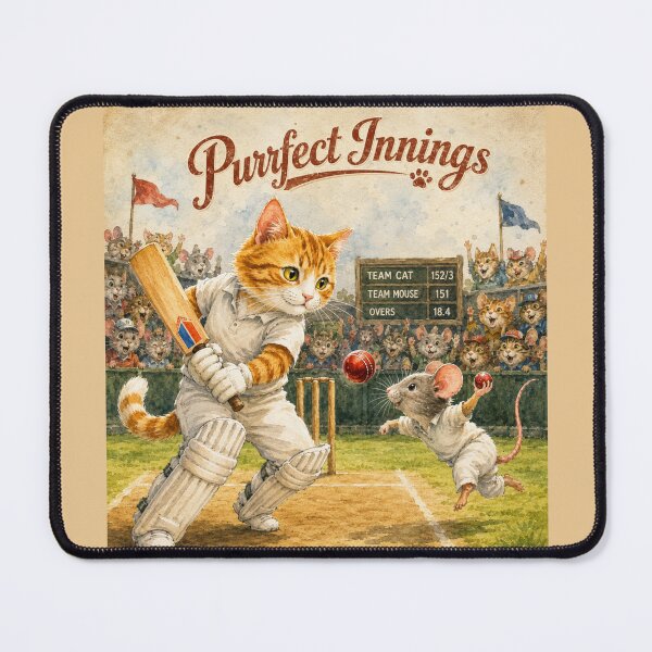 Item preview, Purrfect Innings Funny Cricket Cat vs Mouse Watercolor Vintage Sports Animal Illustration designed and sold by HOUSE OF TIST.