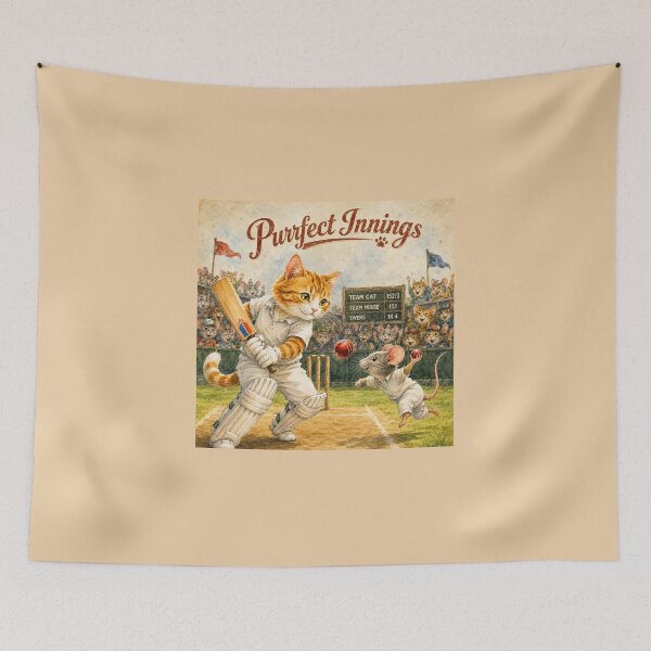 Item preview, Purrfect Innings Funny Cricket Cat vs Mouse Watercolor Vintage Sports Animal Illustration designed and sold by HOUSE OF TIST.