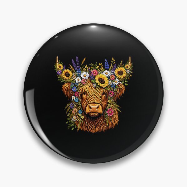 Item preview, Watercolor Scottish Highland Cow with Flower Crown and Hearts designed and sold by Rahamkshop.