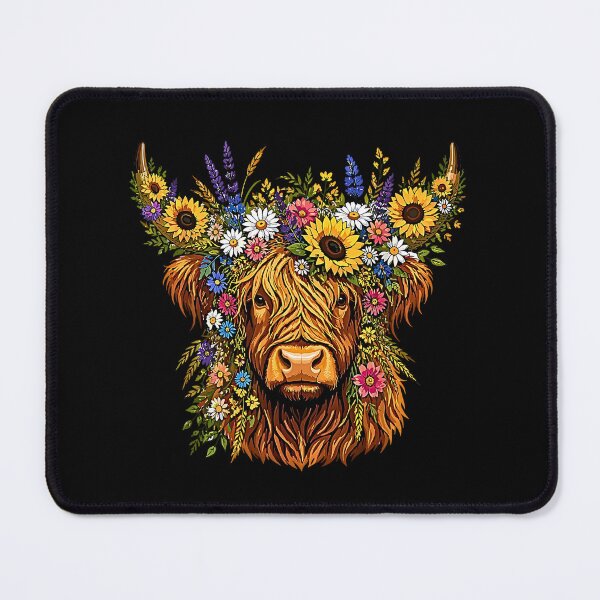 Item preview, Watercolor Scottish Highland Cow with Flower Crown and Hearts designed and sold by Rahamkshop.