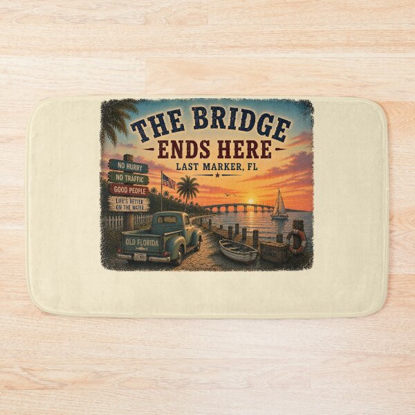 Item preview, Vintage Old Florida Coastal Town Art | Last Marker, FL – The Last of Old Florida The Last Bridge designed and sold by IslandGirlArt.