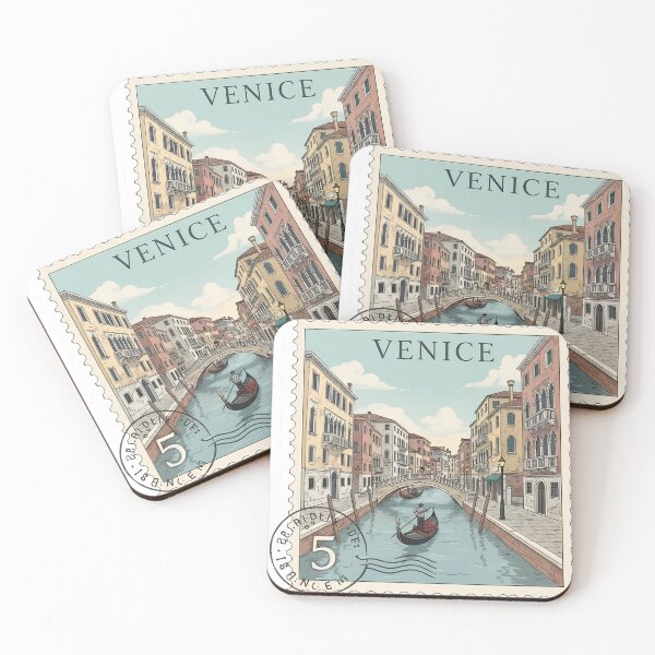 Item preview, Vintage Venice Italy Travel Stamp Sticker | Gondola Canal Illustration | Retro European City Art designed and sold by Bhaskar Digital Art.