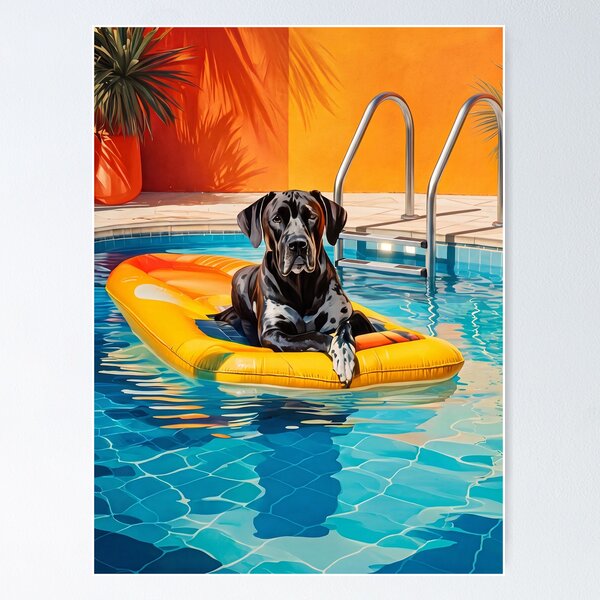Item preview, Summer portrait of a dog by the pool designed and sold by Halbeskilo.
