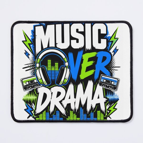 Item preview, Music Over Drama - Retro Cassette Headphones Music Lover designed and sold by WearTheVibe Store.