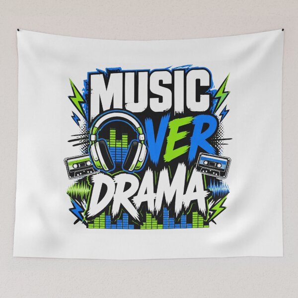 Item preview, Music Over Drama - Retro Cassette Headphones Music Lover designed and sold by WearTheVibe Store.