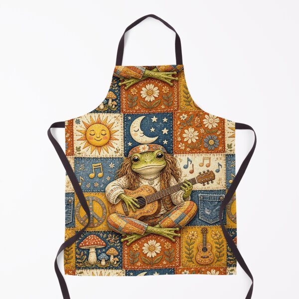 Item preview, Patchwork Hippie Frog Playing Guitar | 70s Retro Bohemian Art designed and sold by Natalia-Vlad.
