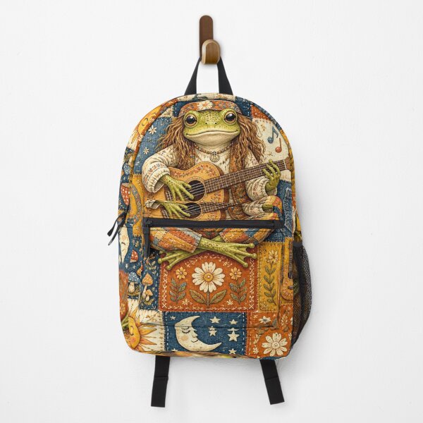 Item preview, Patchwork Hippie Frog Playing Guitar | 70s Retro Bohemian Art designed and sold by Natalia-Vlad.