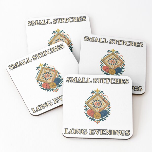 Item preview, Small Stitches Long Evenings Needlepoint Craft Emblem designed and sold by Freshloop Studio | Whimsical Vintage Art.
