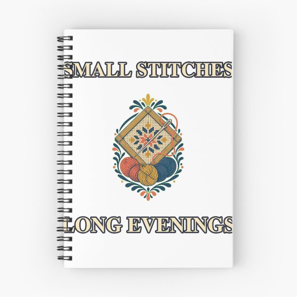 Aperçu de l'œuvre Small Stitches Long Evenings Needlepoint Craft Emblem créée et vendue par Freshloop Studio | Whimsical Vintage Art.