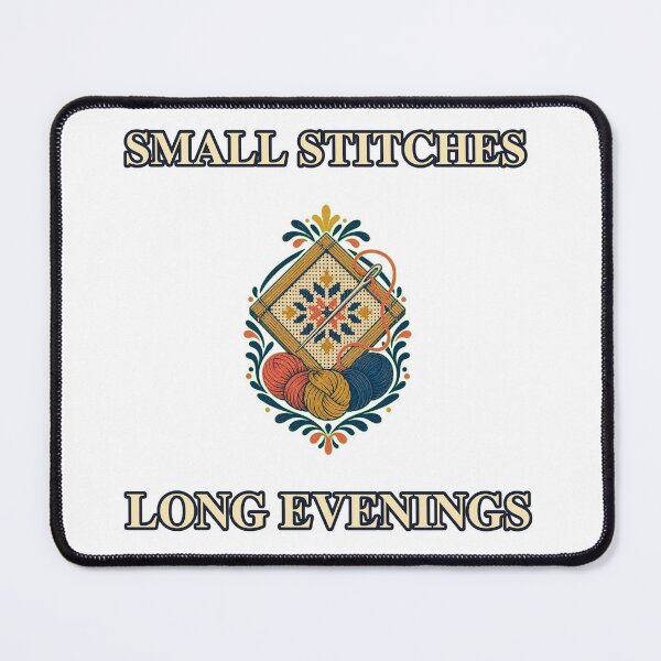 Item preview, Small Stitches Long Evenings Needlepoint Craft Emblem designed and sold by Freshloop Studio | Whimsical Vintage Art.