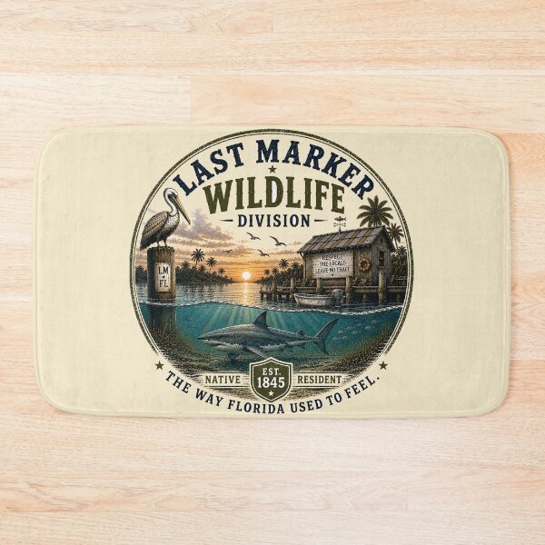 Item preview, Vintage Old Florida Coastal Town Art | Last Marker, FL – The Last of Old Florida Wildlife Division Shark designed and sold by IslandGirlArt.