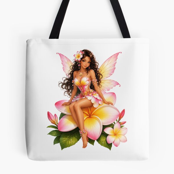 Item preview, Plumeria Fairy, Tropical Flower Fairy Sitting on Frangipani Blossom Magical Fantasy Art Sticker designed and sold by RoPrincess.