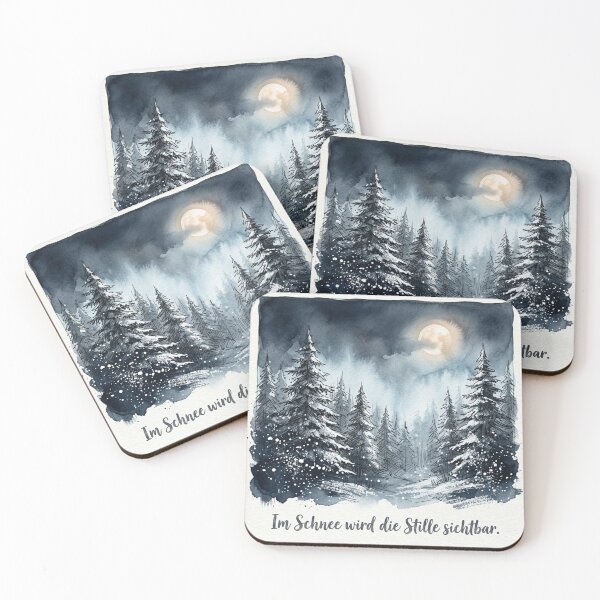 Item preview, Silence becomes visible in the snow – Winter forest with full moon | Watercolor nature art designed and sold by DervoTeck2767.