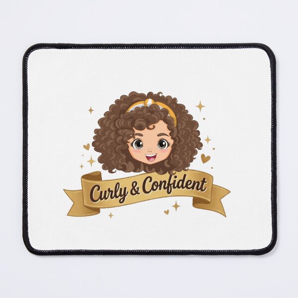 Item preview, Curly & Confident – Cute Curly Hair Girl with Golden Banner designed and sold by Sarah'sCreativeLab.