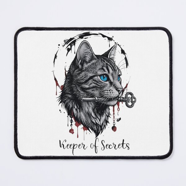 Item preview, Keeper of Secrets Cat – Mystical Blue-Eyed Cat with Skeleton Key Gothic Art designed and sold by BlackCat Vibe.