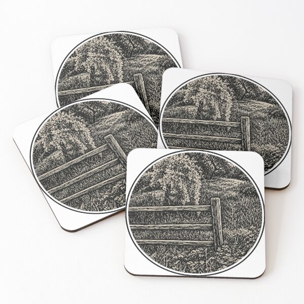 Item preview, Wooden Fence on Grassy Hill | Rural Ink Art designed and sold by Linoluca.