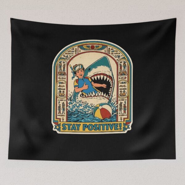 Item preview, Stay Positive Funny Shark Attack Egyptian Hieroglyphics Retro Graphic designed and sold by Shakhbata-1.
