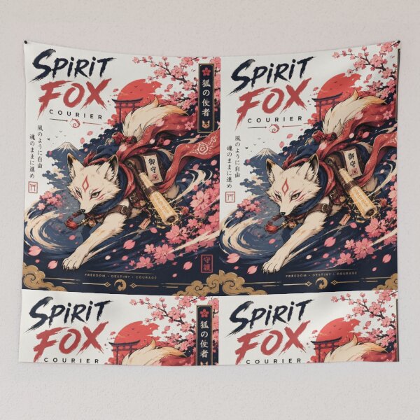 Item preview, Spirit Fox Courier | Japanese Fantasy Anime Art | Sakura Kitsune Poster & Sticker designed and sold by TulipsArtDesigns .