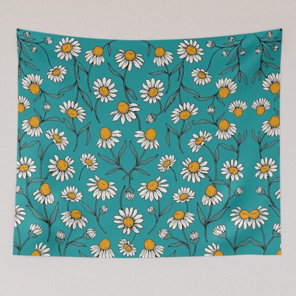 Item preview, Vintage Daisy Flower Pattern, Teal Background designed and sold by NuvoraNest.