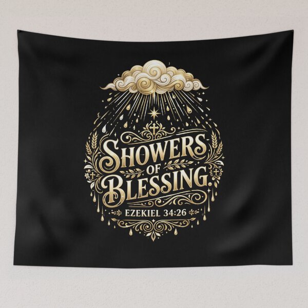 Item preview, SHOWERS OF BLESSING | Ezekiel 34:26 | Christian Faith Scripture T-Shirt | Inspirational Bible Verse Gift designed and sold by KINGDOM GOLD STUDIO.