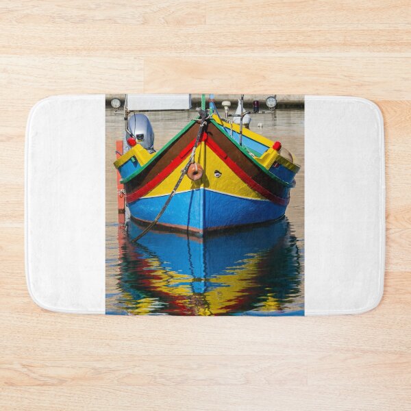 Item preview, Colorful Maltese Fishing Boat Luzzu Moored in Calm Harbor With Bright Reflections designed and sold by Nmallia.