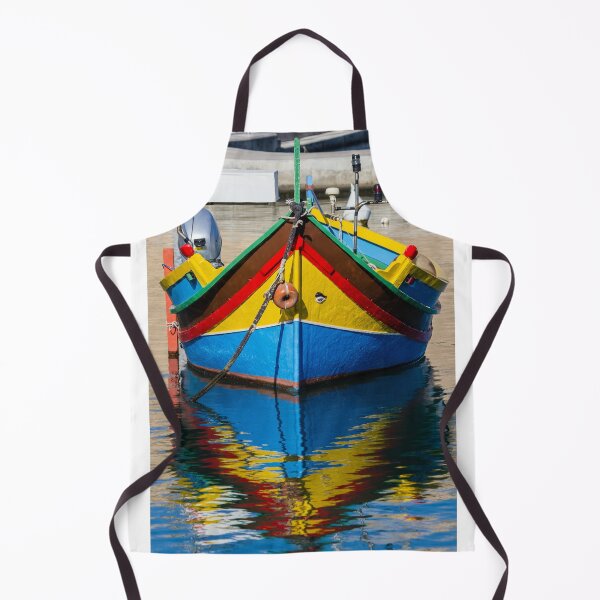 Item preview, Colorful Maltese Fishing Boat Luzzu Moored in Calm Harbor With Bright Reflections designed and sold by Nmallia.