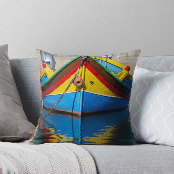 Item preview, Colorful Maltese Fishing Boat Luzzu Moored in Calm Harbor With Bright Reflections designed and sold by Nmallia.