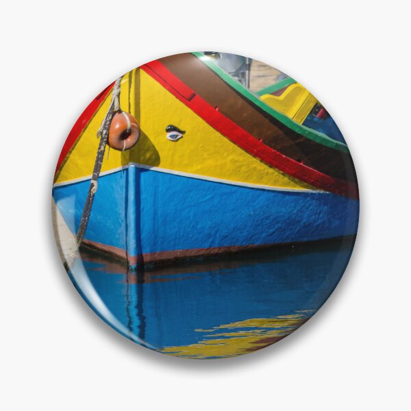 Item preview, Colorful Maltese Fishing Boat Luzzu Moored in Calm Harbor With Bright Reflections designed and sold by Nmallia.