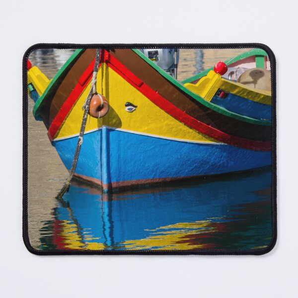 Item preview, Colorful Maltese Fishing Boat Luzzu Moored in Calm Harbor With Bright Reflections designed and sold by Nmallia.