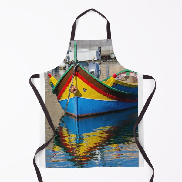 Item preview, Colorful Maltese Fishing Boat Luzzu Moored in Calm Harbor With Bright Reflections designed and sold by Nmallia.