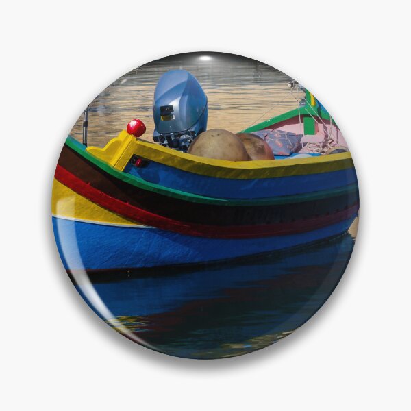 Item preview, Colorful Maltese Fishing Boat Luzzu Moored in Calm Harbor With Bright Reflections designed and sold by Nmallia.
