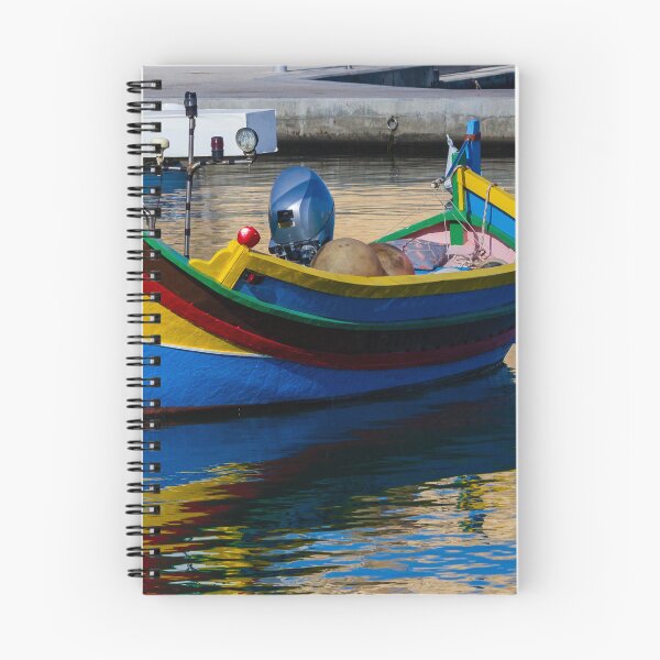 Item preview, Colorful Maltese Fishing Boat Luzzu Moored in Calm Harbor With Bright Reflections designed and sold by Nmallia.