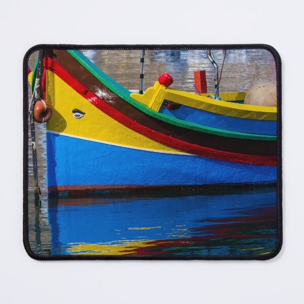 Item preview, Colorful Maltese Fishing Boat Luzzu Moored in Calm Harbor With Bright Reflections designed and sold by Nmallia.