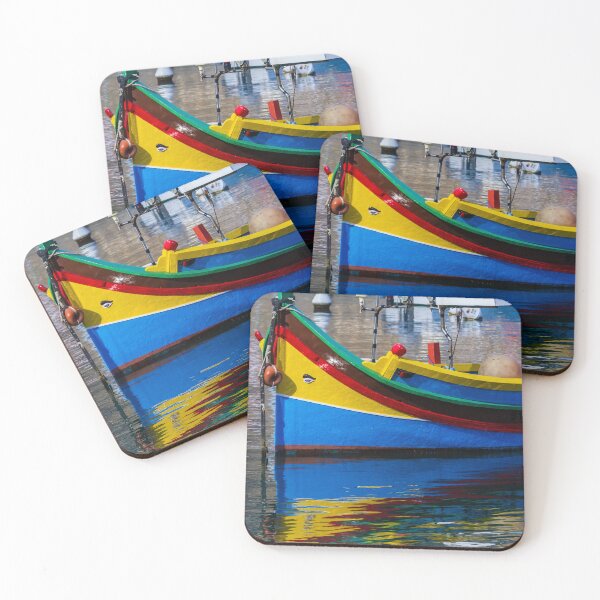 Item preview, Colorful Maltese Fishing Boat Luzzu Moored in Calm Harbor With Bright Reflections designed and sold by Nmallia.