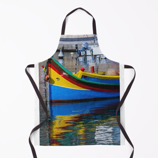 Item preview, Colorful Maltese Fishing Boat Luzzu Moored in Calm Harbor With Bright Reflections designed and sold by Nmallia.