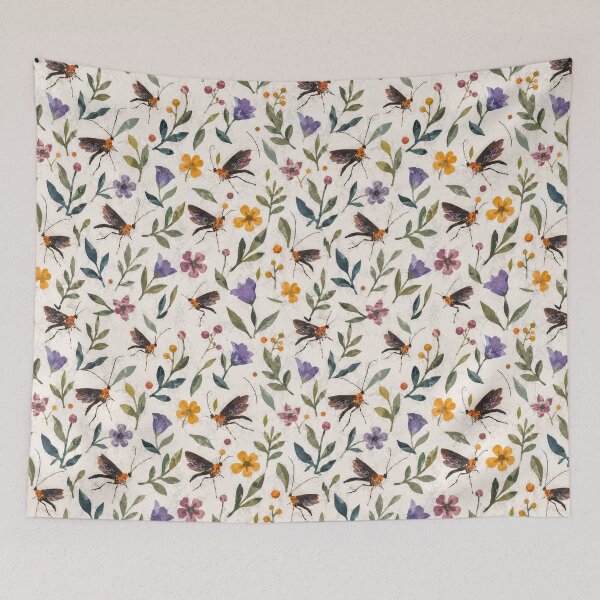 Item preview, Whimsical Firefly & Wildflower Seamless Pattern | Cottagecore Botanical Insect Repeat Design designed and sold by SWSandraWechner.