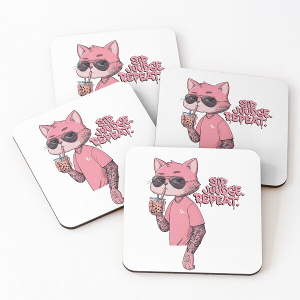 Item preview, Sip Judge Repeat Pink Cat | Boba Milk Tea Tattooed Cat Meme designed and sold by BlackCat Vibe.
