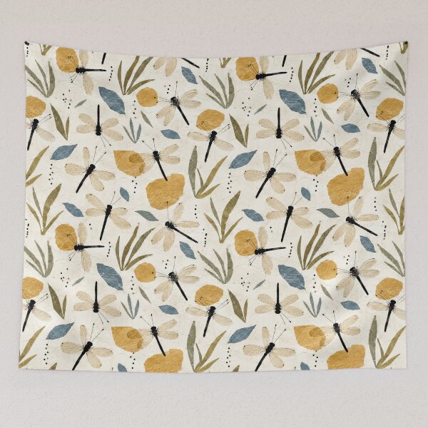 Item preview, Elegant Dragonfly Seamless Pattern | Botanical Nature Repeat with Wildflowers & Leaves designed and sold by SWSandraWechner.