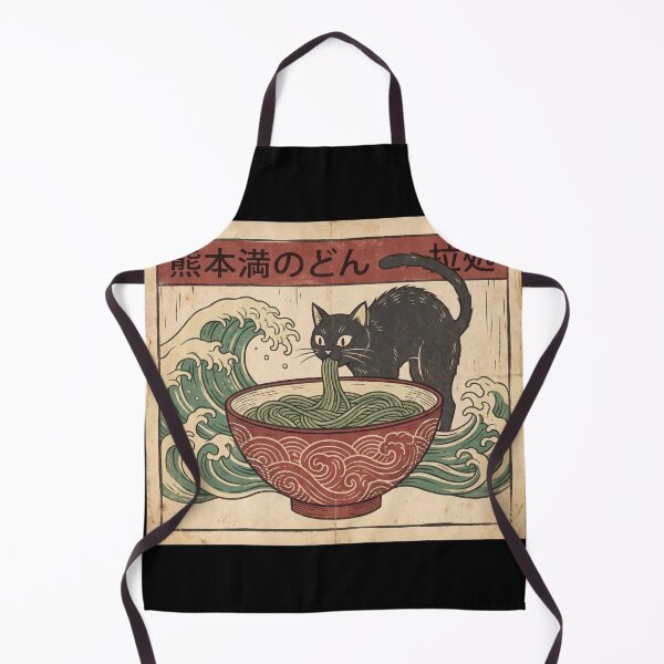 Item preview, Vintage Japanese Black Cat Eating Noodles Ukiyo-e Wave designed and sold by TeNovaStudio ⭐⭐⭐⭐⭐.