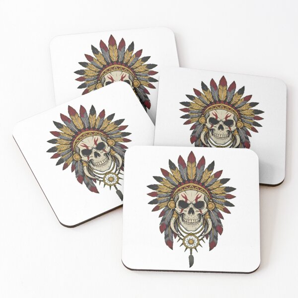 Item preview, Tribal Skull With Feather War Bonnet designed and sold by Linework Studio.