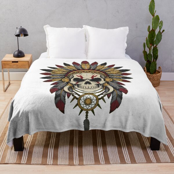 Item preview, Tribal Skull With Feather War Bonnet designed and sold by Linework Studio.