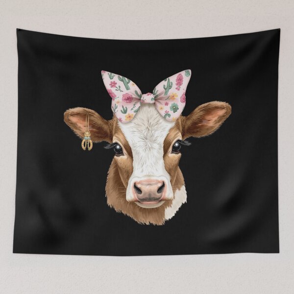 Item preview, Cute Baby Cow Floral Cactus Bow designed and sold by Oddifys.