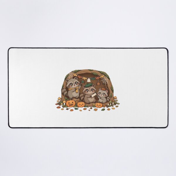 Item preview, Kawaii Raccoons Decorating Halloween Tree Hollow Pumpkins designed and sold by Neurospicy Trolls.