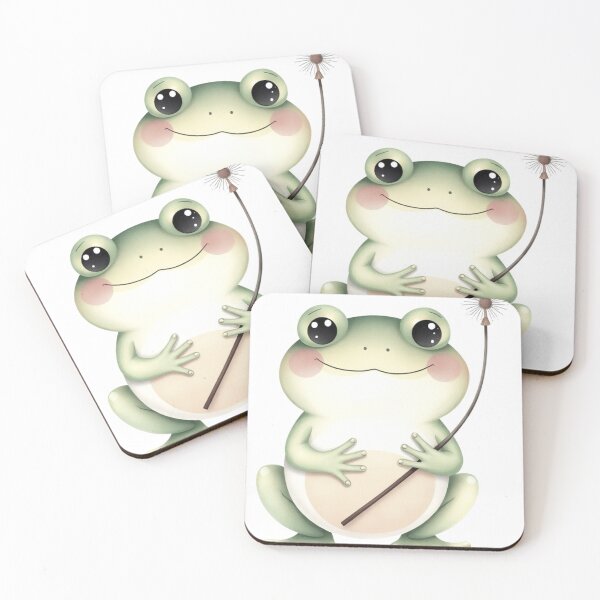 Item preview, Cute Smiling Frog Holding a Dandelion Watercolor Illustration Isolated on White designed and sold by oleend.