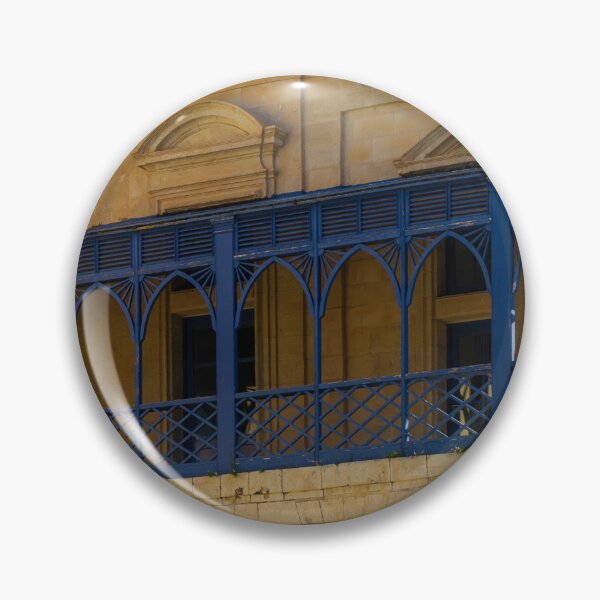 Item preview, Mediterranean Blue Wooden Balcony on Historic Limestone Building Facade in Warm Sunlight designed and sold by Nmallia.